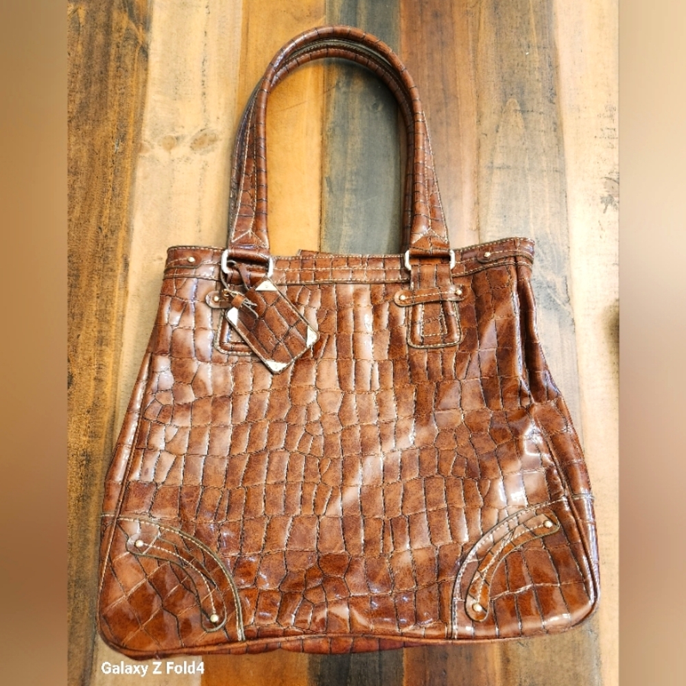 Elegant Brown Crocodile-Embossed Tote Bag